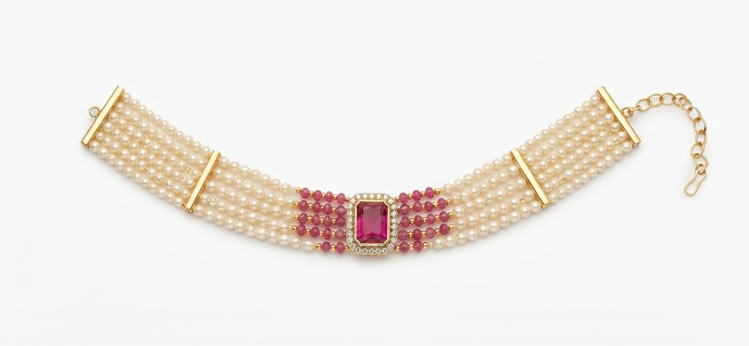 Pink Stone Multi-Strand Pearl Bracelet for Women