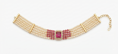 Pink Stone Multi-Strand Pearl Bracelet for Women