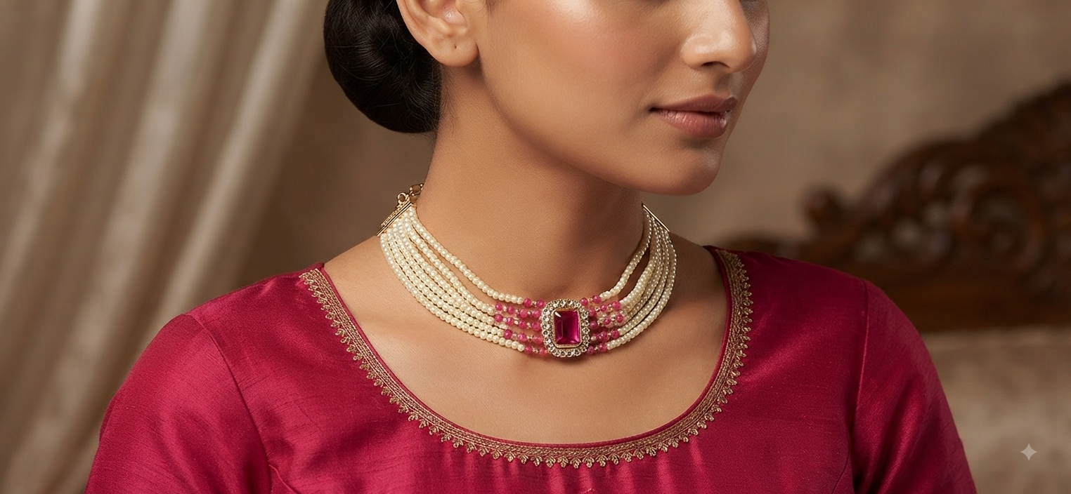 Pink Stone Multi-Strand Pearl Bracelet for Women