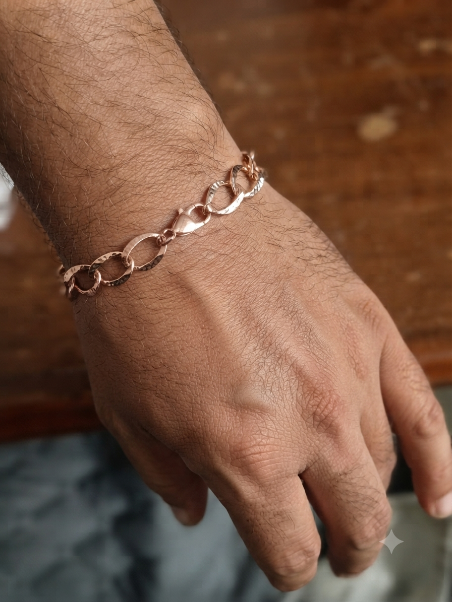 Rose Gold Plated Oval Link Chain Minimalist Adjustable Bracelet for Men.