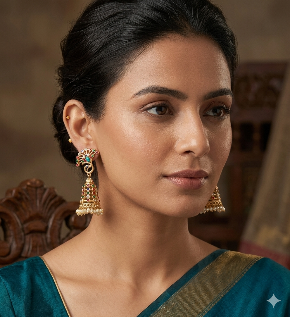 Heritage Navratna Gold Plated Statement Earrings