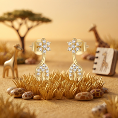 Gold Plated Crystal Deer Stud Earrings for Women & Girls Cute Animal Design Earrings
