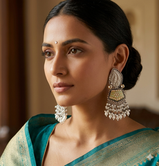 Mint Meenakari Pearl Fringe Earrings