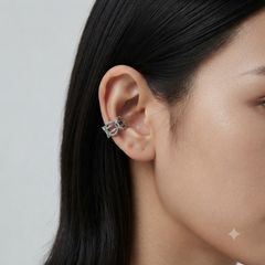 Silver Plated Geometric Crystal Ear Cuff for Women & Girls Adjustable No Piercing Ear Clip