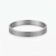 Silver Tone Greek Key Stainless Steel Kada