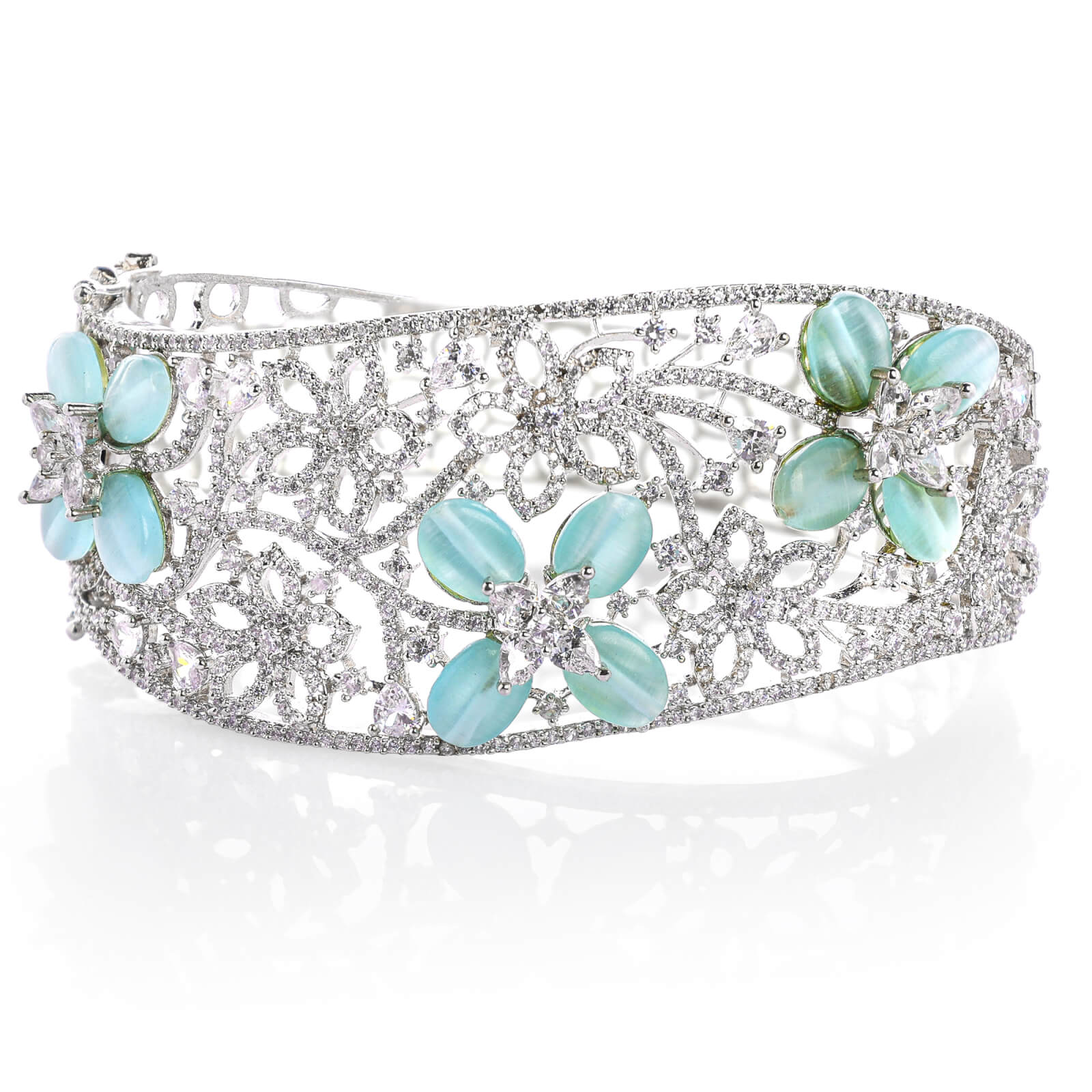 Royal American Diamond Rhodium Plated  open able Kada