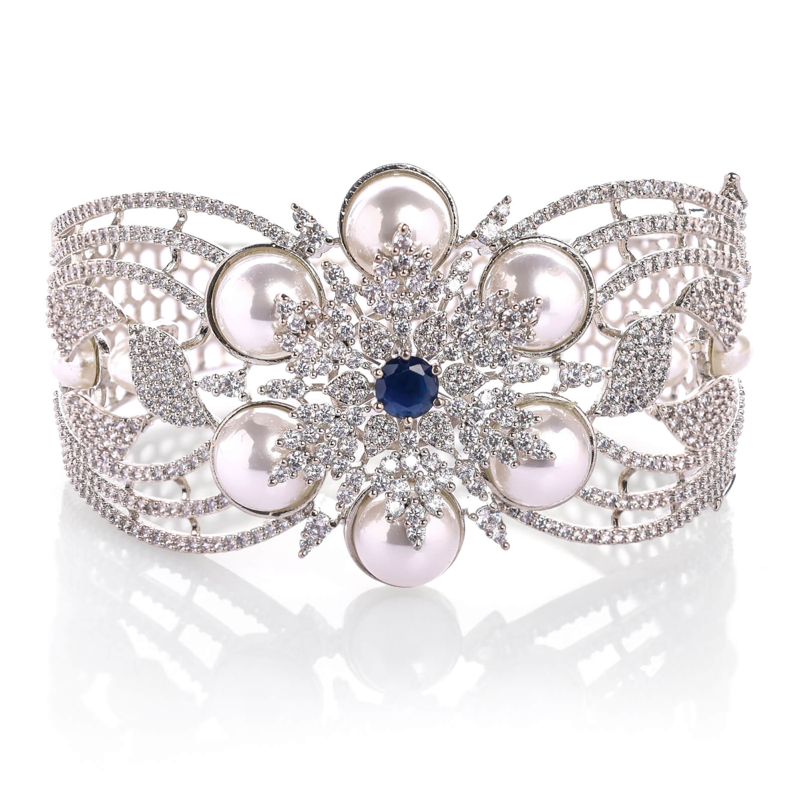 Royal Pearl American Diamond Rhodium Plated  open able Kada