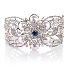 Royal Pearl American Diamond Rhodium Plated  open able Kada