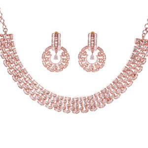 Dazzling cubic zirconia rose gold necklace set