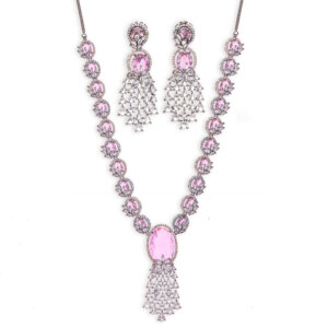 Contemporary American Diamond Pink Necklace set