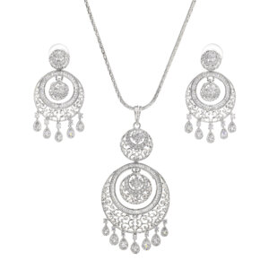 Fancy Rhodium plated pendent set