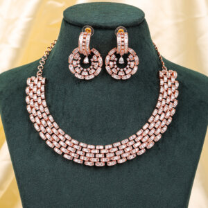 Dazzling cubic zirconia rose gold necklace set