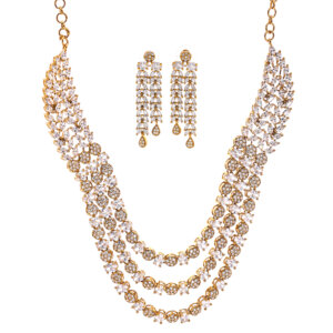 Multi-layered gold plated American diamond necklace set