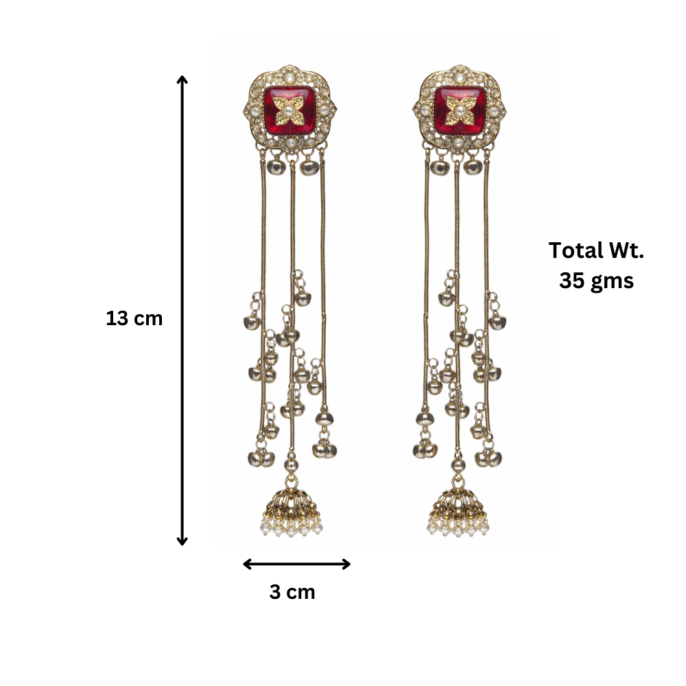 Zarika Red Royal Dangler Kashmiri Earring - Image 3