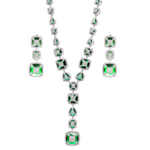 Contemporary American diamond green necklace set