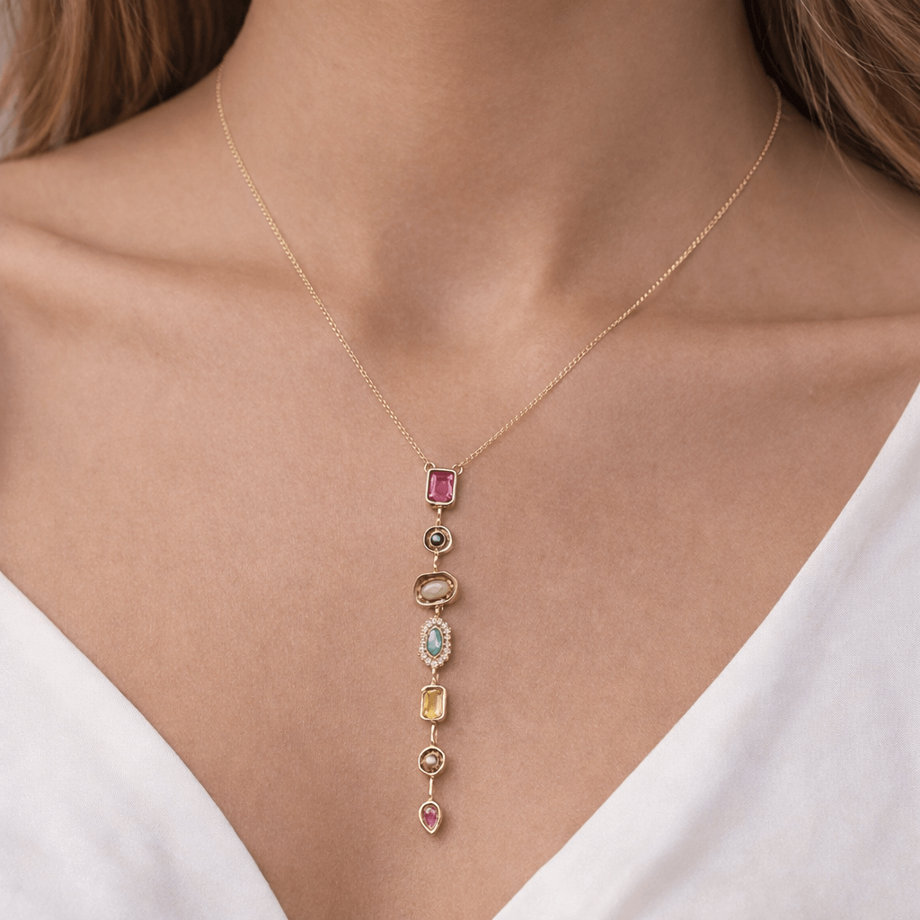 Party Wear Gold Plated Multi-Stone Drop Necklace - Image 2