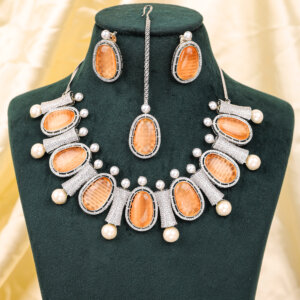 Premium Monalisa  with cubic zirconia necklace set