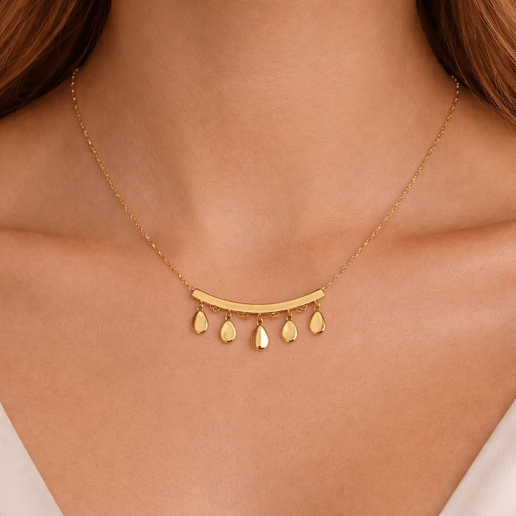 Gold-Plated Minimal Bar Pendant Necklace with Dangling Charms