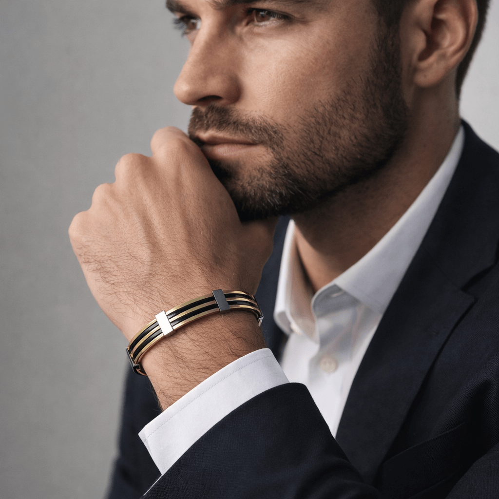 Royal Fusion Gold Plated & Black thread Openable Men's Kada