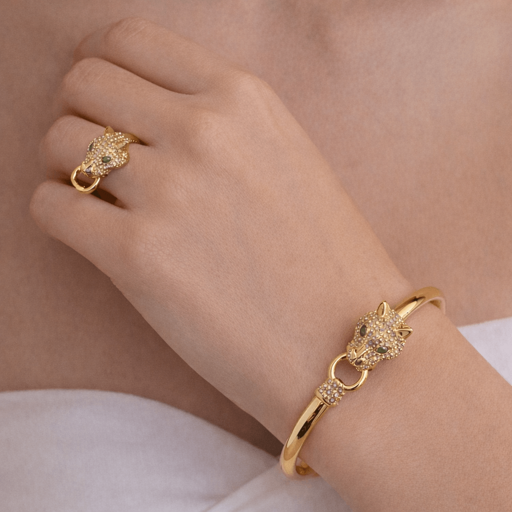 Golden Panther Luxe Golden openable Bangle & Ring Set - Image 2