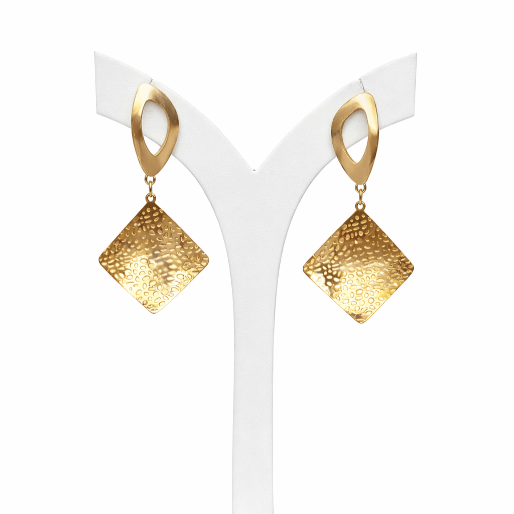 Nova Square Gold Plated Statement Earrings - Image 2