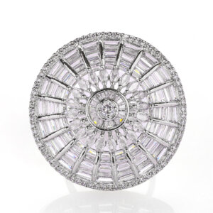 Rhodium plated with CZ Round shape adjustable Finger Ring