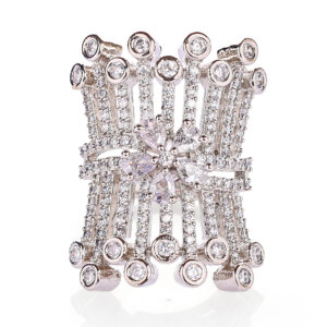 Rhodium plated with  American diamond rectangular adjustable Finger Ring