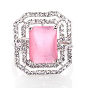 Rhodium plated CZ  Sq. adjustable Finger Ring