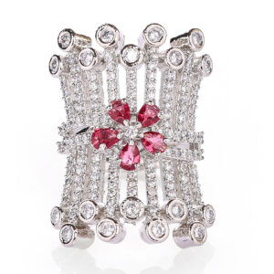 Rhodium plated with  American diamond rectangular adjustable Finger Ring