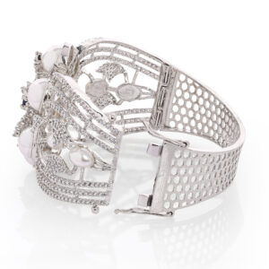 Royal Pearl American Diamond Rhodium Plated  open able Kada