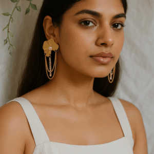 Metallic Flower dangle earring.