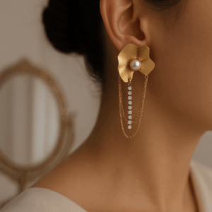Metallic Flower dangle earring.