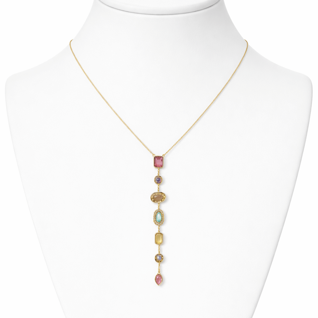 Party Wear Gold Plated Multi-Stone Drop Necklace