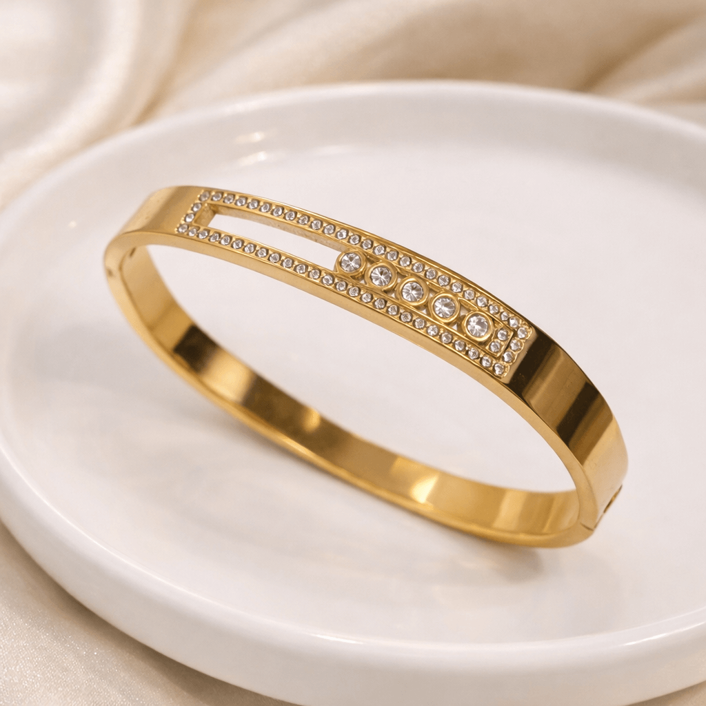 Eterna Line Zircon Gold Plated Openable Bangle - Image 2