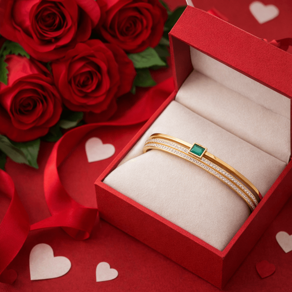 Elegant Emerald Accent Gold Plated Openable Bangle - Image 2