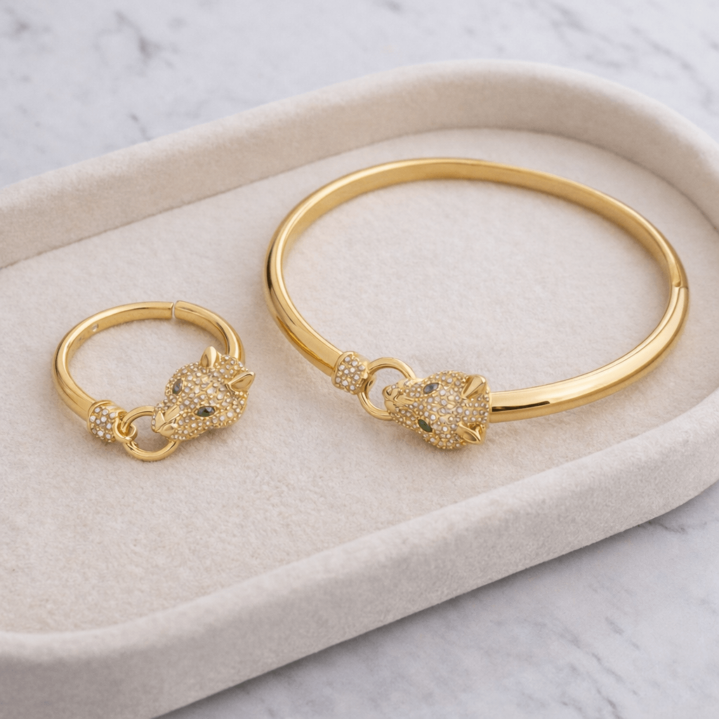 Golden Panther Luxe Golden openable Bangle & Ring Set - Image 3