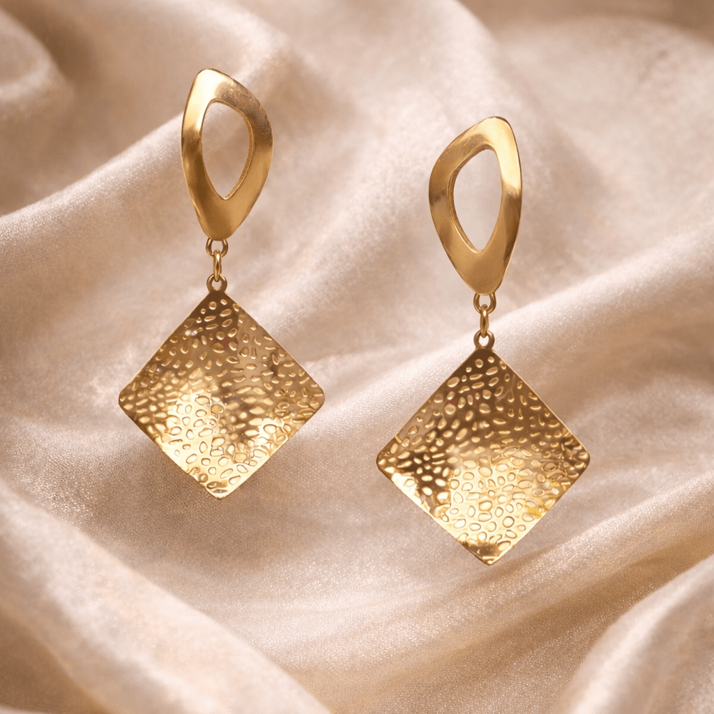 Nova Square Gold Plated Statement Earrings - Image 3