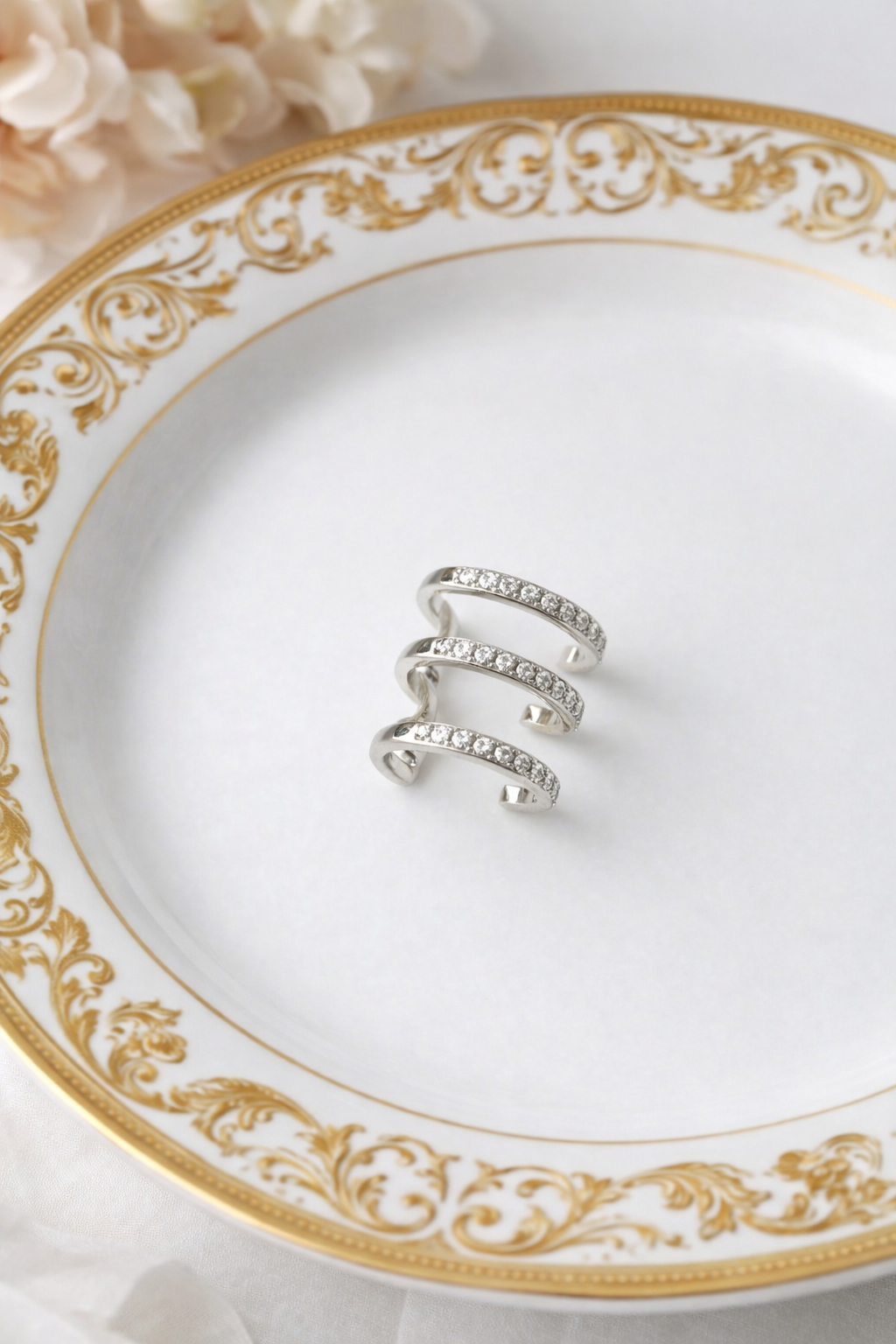 Triple Layer Crystal Silver Ear Cuff - Image 2