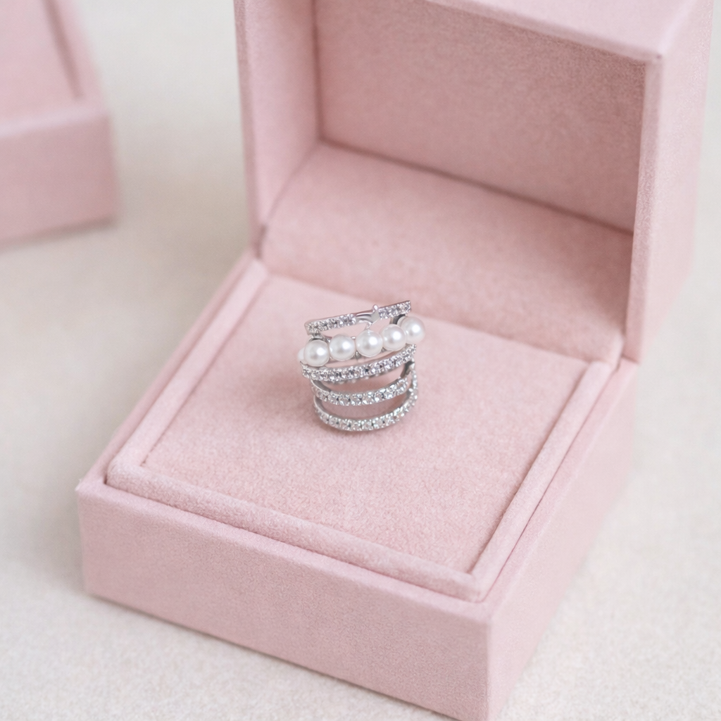 Elegant Pearl Crystal Wrap Silver Cuff - Image 2