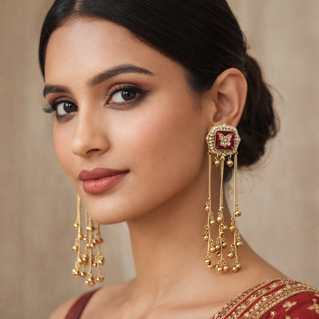 Zarika Red Royal Dangler Kashmiri Earring