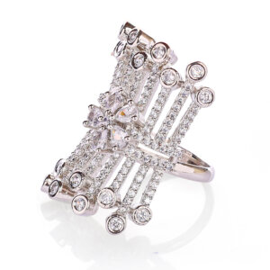 Rhodium plated with  American diamond rectangular adjustable Finger Ring