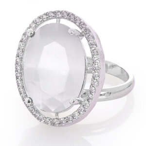 Rhodium plated CZ  oval adjustable Finger Ring