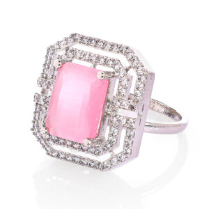 Rhodium plated CZ  Sq. adjustable Finger Ring