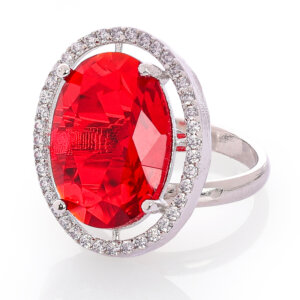 Rhodium plated CZ  oval adjustable Finger Ring