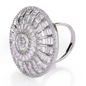 Rhodium plated with CZ Round shape adjustable Finger Ring