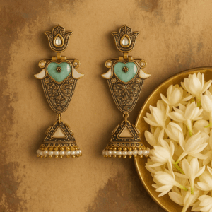 Trendy  gold tone antique drop earring
