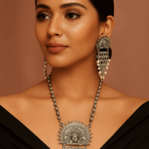 Contemporary oxidized temple necklace set