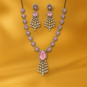Contemporary American Diamond Pink Necklace set