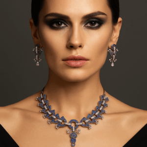 Antique blue cubic zirconia necklace set