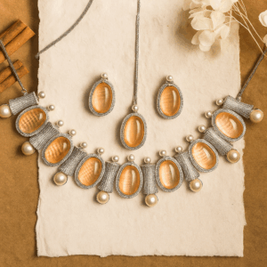 Premium Monalisa  with cubic zirconia necklace set
